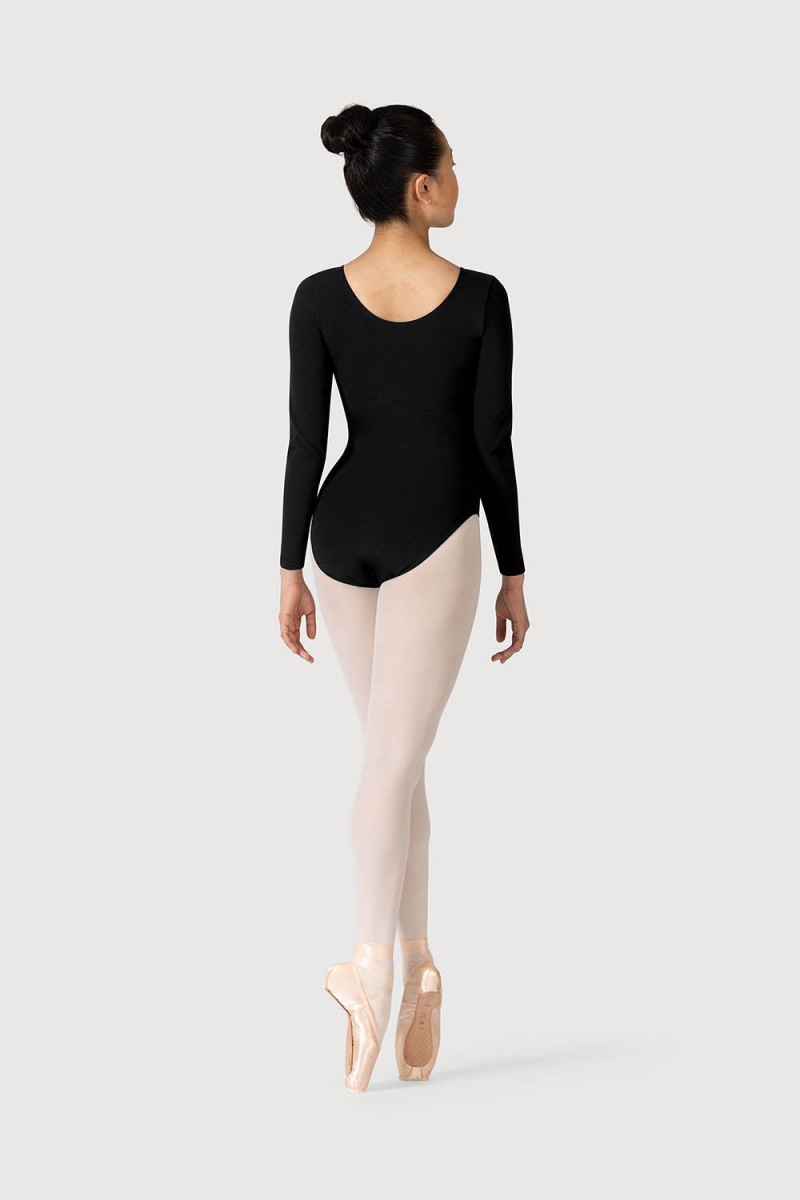 Black Women's Bloch Parla Gathered Long Sleeve Leotards | TUSWZ96188