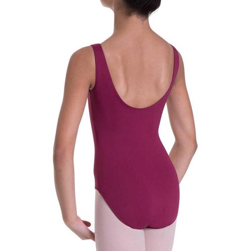 Burgundy Kids' Bloch Overture Odetta Sleeveless Pleat Leotards | EUSVG13129