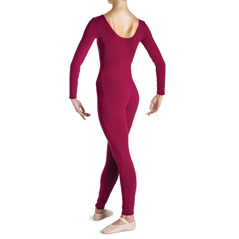 Burgundy Women's Bloch Eugene Long Sleeve Scoop Unitards | YUSGT85354