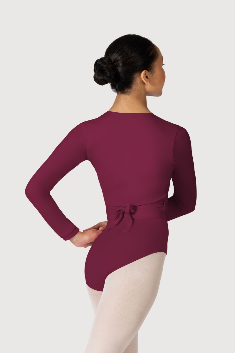 Burgundy Women's Bloch Overture Crossover Long Sleeve Wrap Tops | UUSTG73897