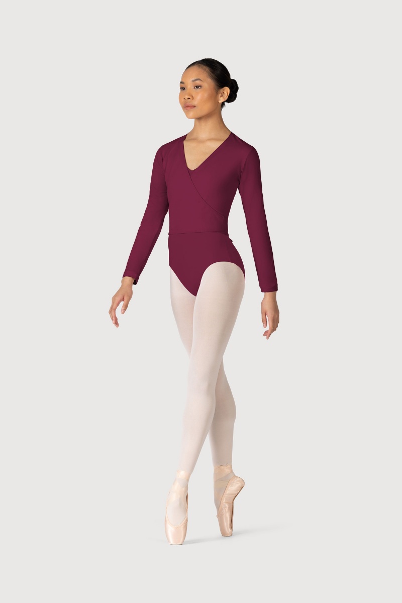 Burgundy Women's Bloch Overture Crossover Long Sleeve Wrap Tops | UUSTG73897