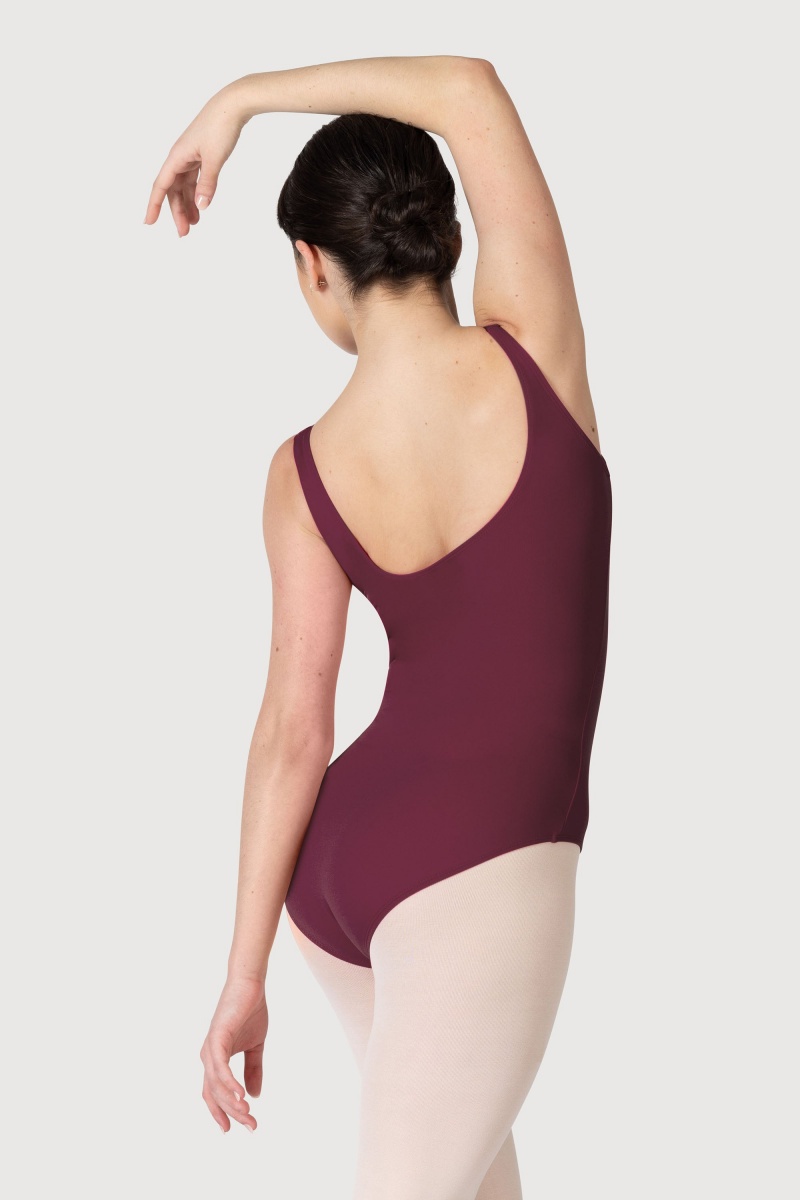 Burgundy Women\'s Bloch Overture Odetta Sleeveless Pleat Leotards | DUSKV15752