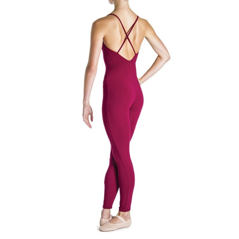 Burgundy Women's Bloch Una Cross Back Unitards | BUSSD71497