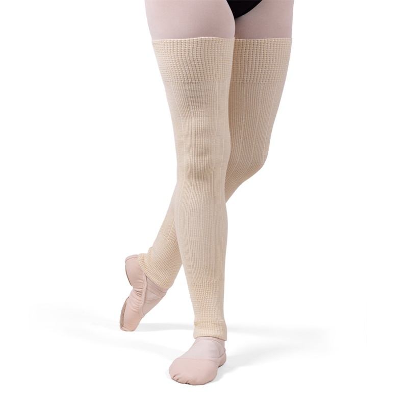 Butter/White Women\'s Bloch X Knit Long Ribbed Legwarmers Knitwear | USQCS19090