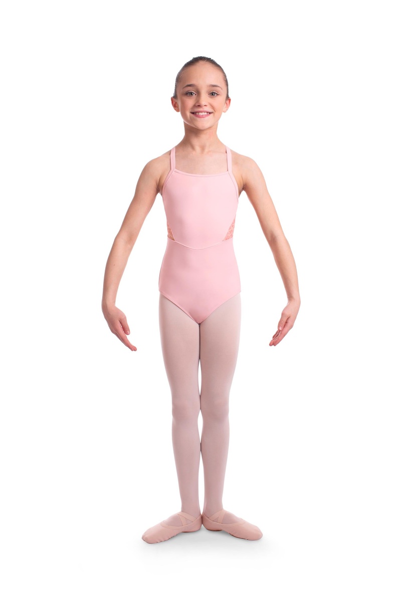 Candy Pink Kids\' Bloch Becki Animal Printed Mesh Camisole Leotards | YUSGT27916