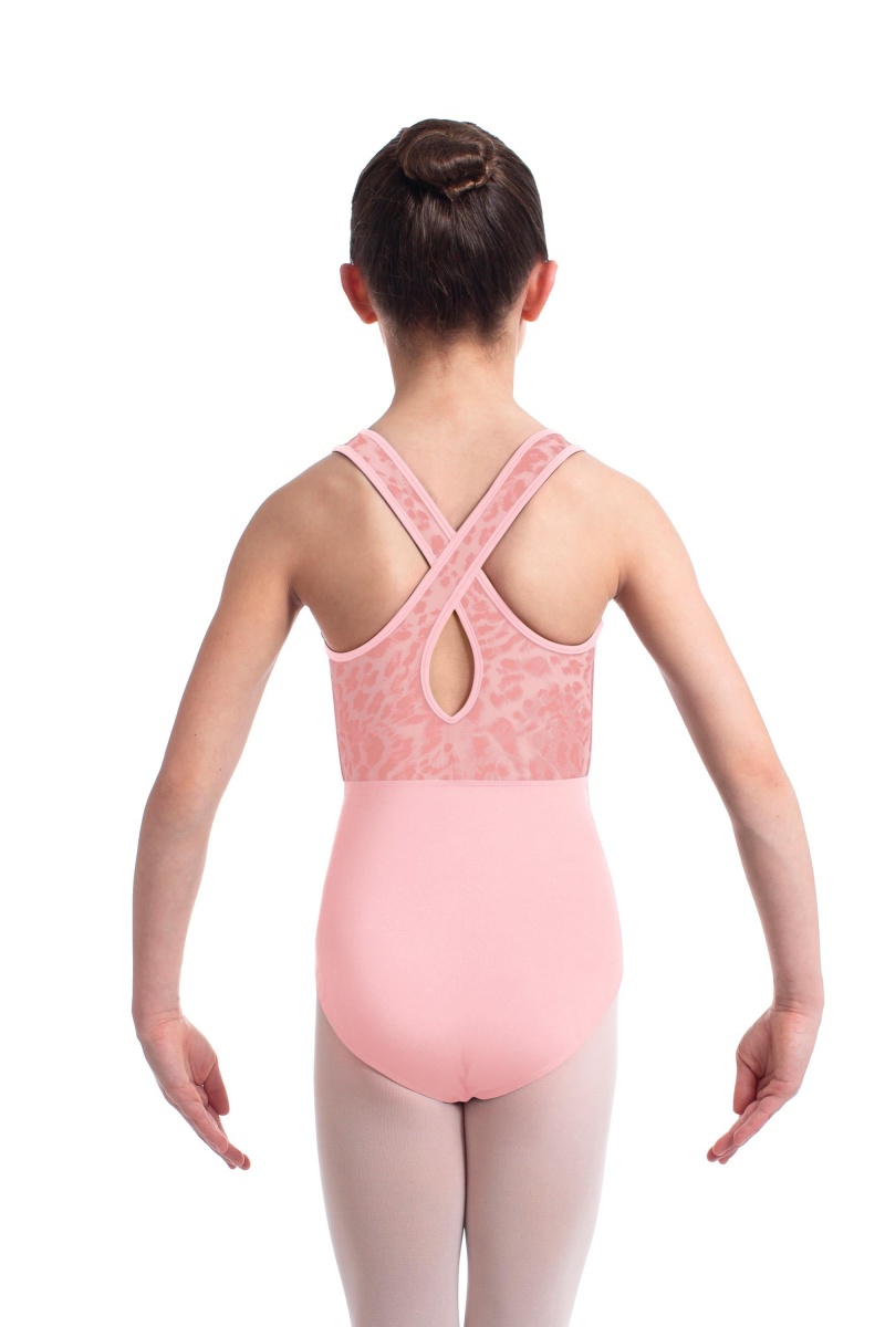 Candy Pink Kids' Bloch Elina Animal Printed Mesh Cross Back Leotards | UUSTG87753