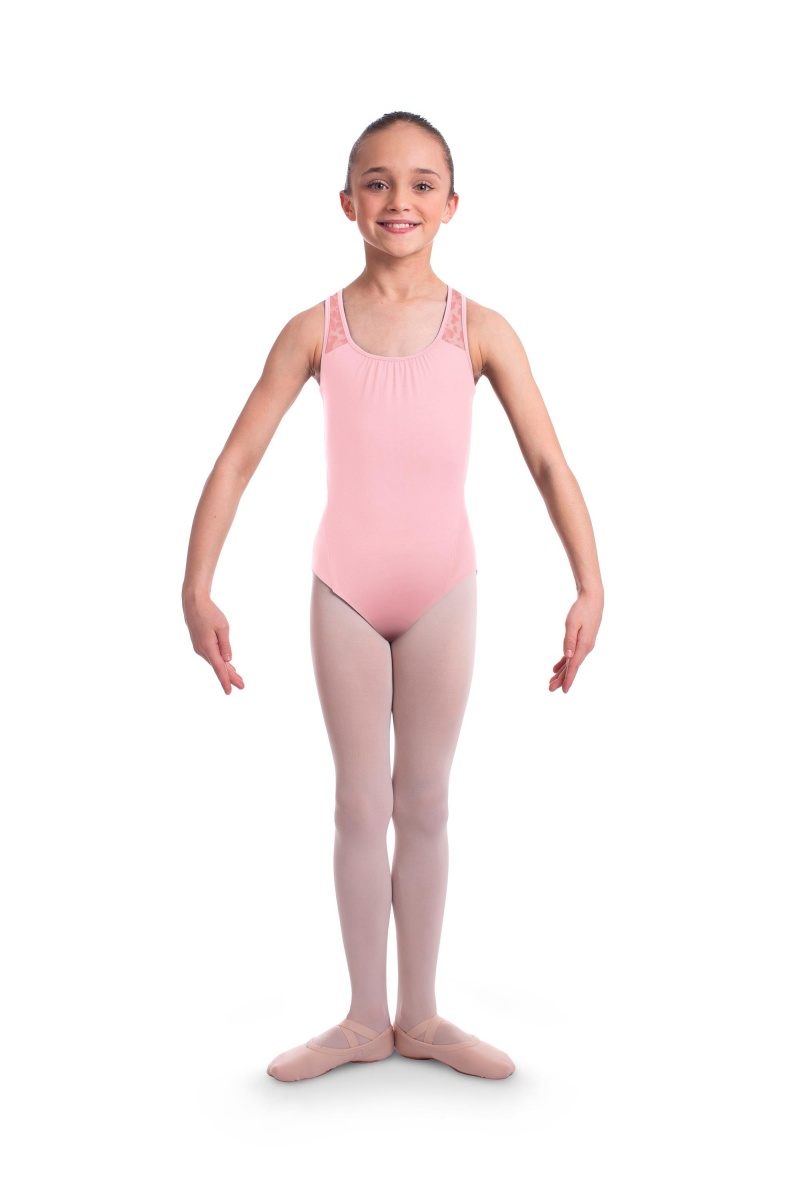 Candy Pink Kids' Bloch Elina Animal Printed Mesh Cross Back Leotards | UUSTG87753