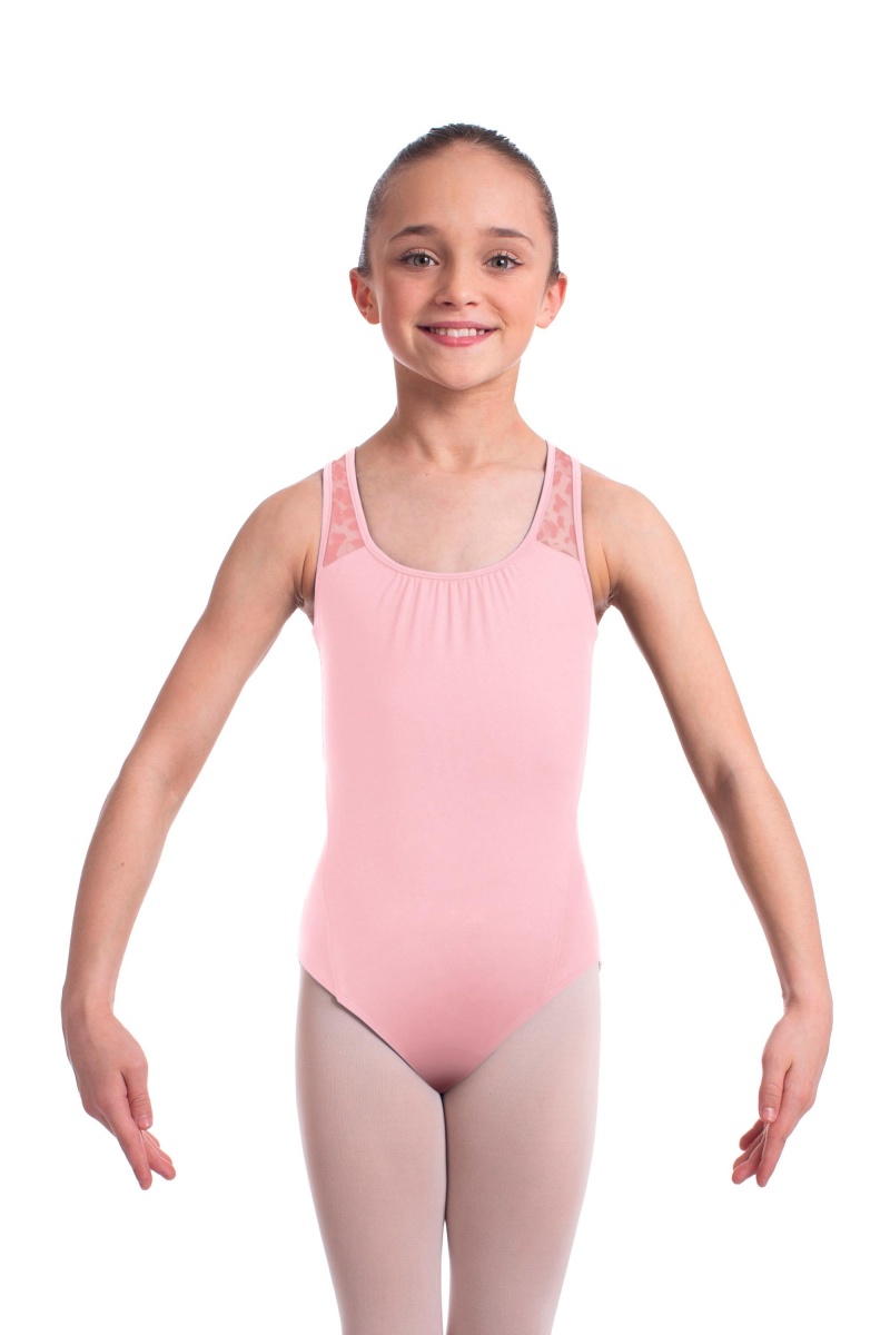 Candy Pink Kids\' Bloch Elina Animal Printed Mesh Cross Back Leotards | UUSTG87753