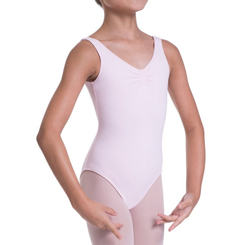 Candy Pink Kids' Bloch Overture Odetta Sleeveless Pleat Leotards | TUSWZ66725