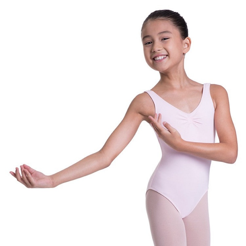 Candy Pink Kids\' Bloch Overture Odetta Sleeveless Pleat Leotards | TUSWZ66725