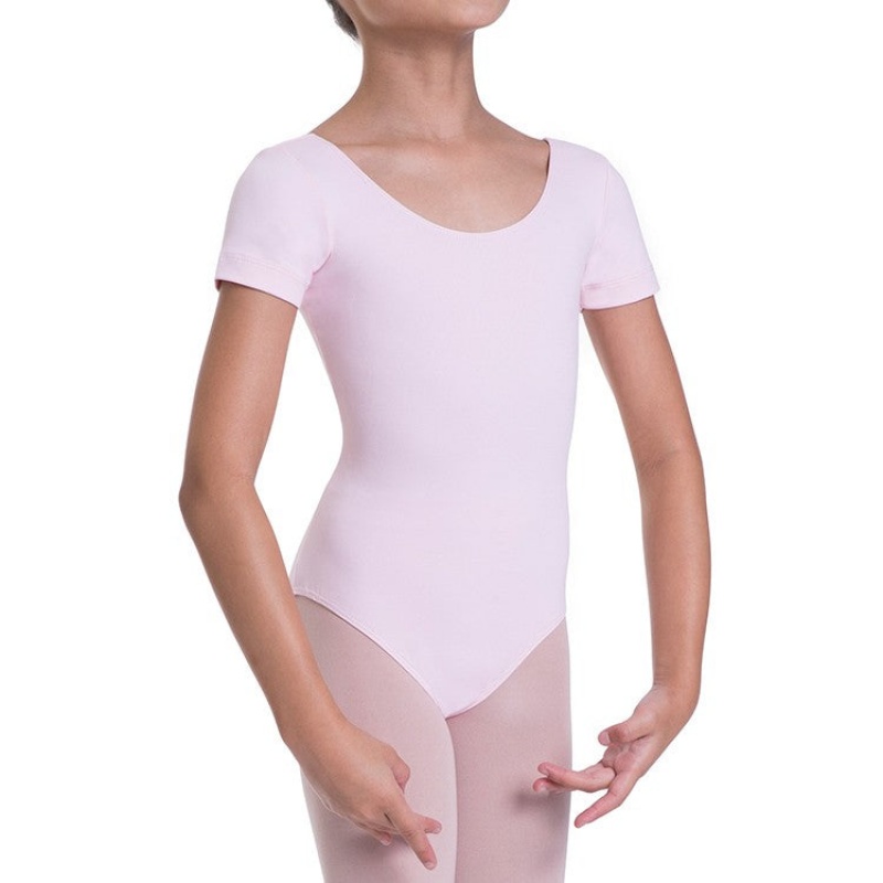 Candy Pink Kids' Bloch Overture Olisia Short Sleeve Leotards | DUSVO40630