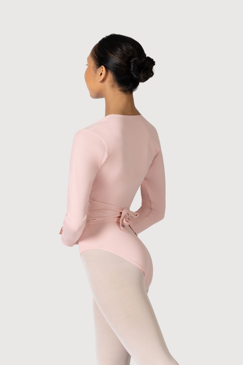 Candy Pink Women's Bloch Overture Crossover Long Sleeve Wrap Tops | SUSVO88685