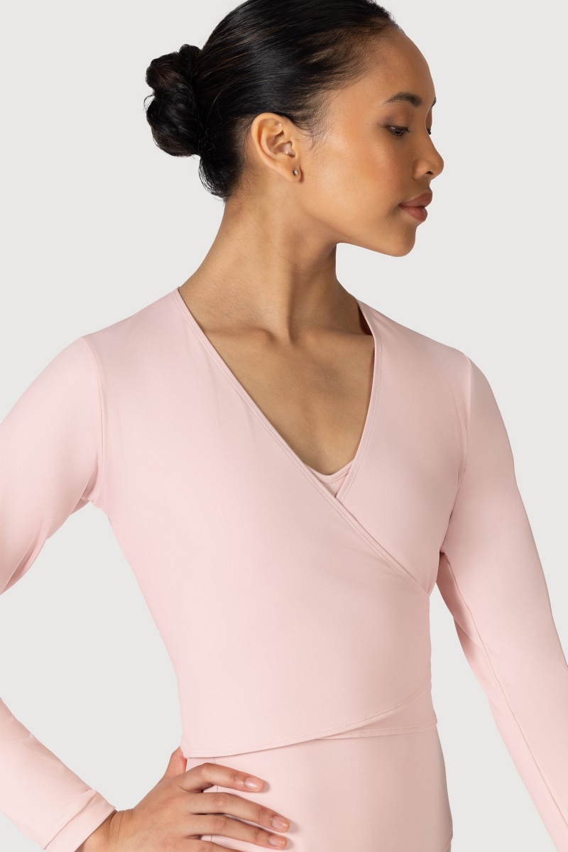 Candy Pink Women's Bloch Overture Crossover Long Sleeve Wrap Tops | SUSVO88685