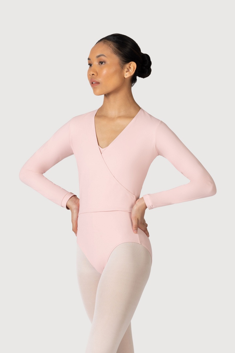 Candy Pink Women\'s Bloch Overture Crossover Long Sleeve Wrap Tops | SUSVO88685