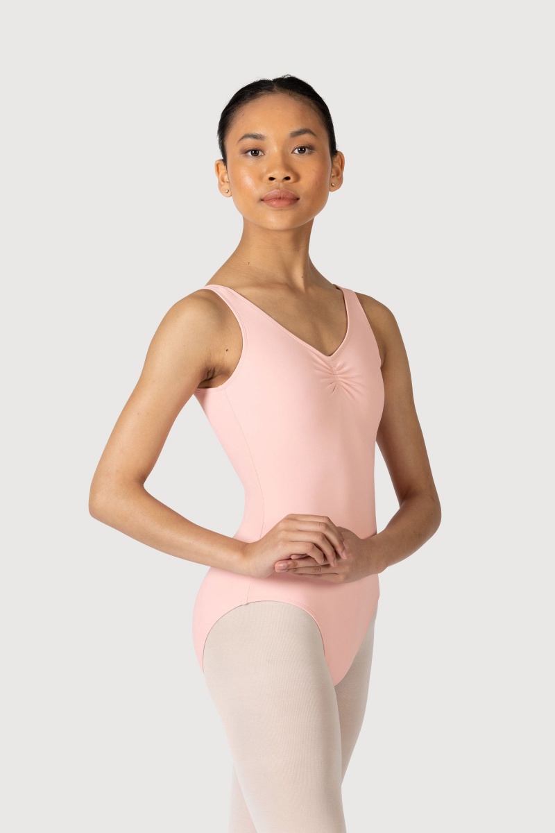 Candy Pink Women's Bloch Overture Odetta Sleeveless Pleat Leotards | GUSEC12315