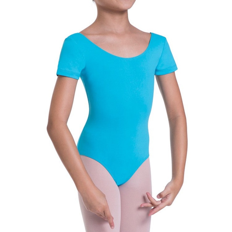 Capri Blue Kids' Bloch Overture Olisia Short Sleeve Leotards | MUSFT52255