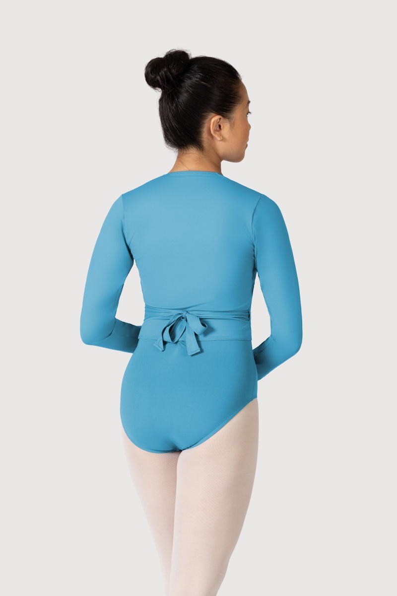 Capri Blue Women's Bloch Overture Crossover Long Sleeve Wrap Tops | BUSSO50497