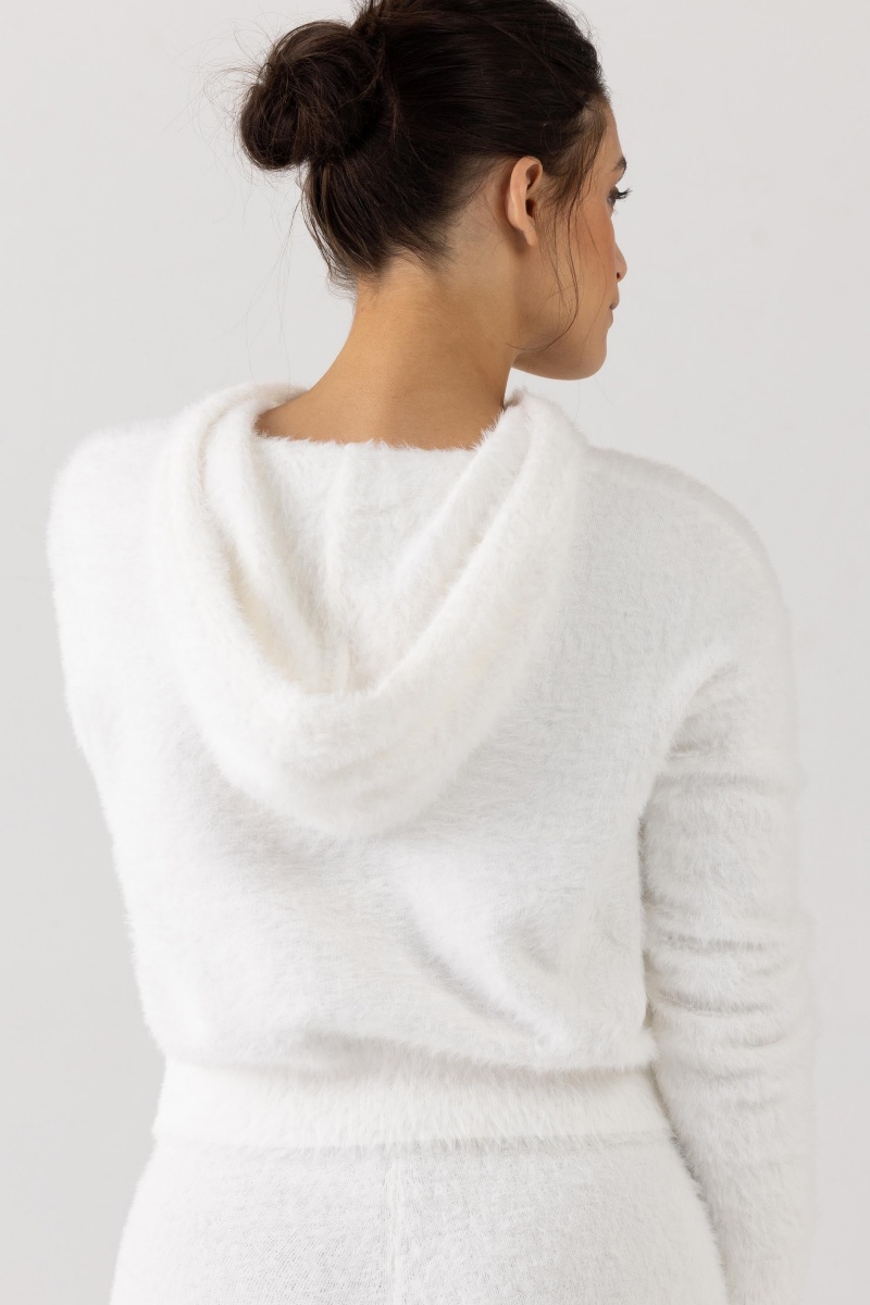 Cream Women's Bloch Eyelash Knit Hoodie Knitwear | GUSEC89339