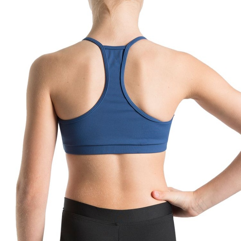 Dark Blue Kids' Bloch Bunga Gathered Racer Crop Tops | USQCS20086