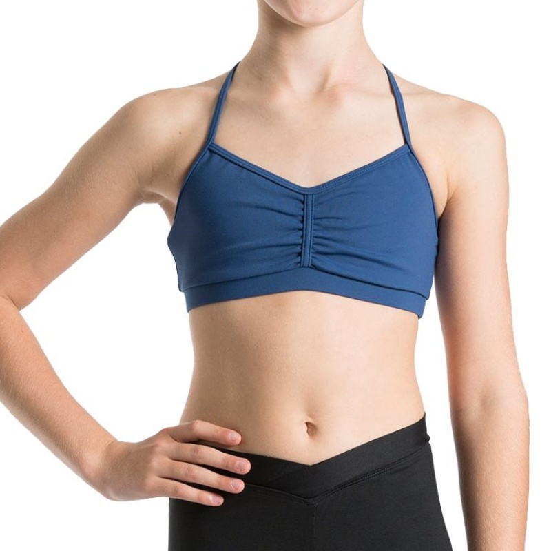 Dark Blue Kids\' Bloch Bunga Gathered Racer Crop Tops | USQCS20086