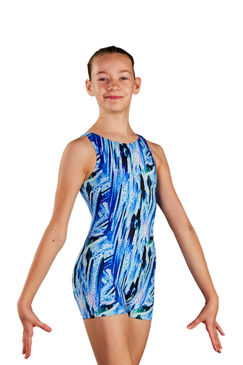 Electric Blues Kids\' Bloch Electric Blues Printed Unitards | YUSVQ28394