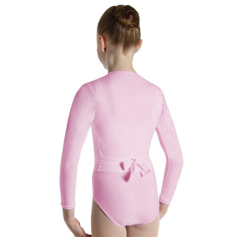 French Rose Kids' Bloch Overture Crossover Long Sleeve Wrap Tops | UUSTG73779