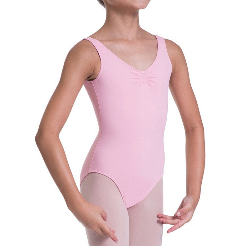 French Rose Kids' Bloch Overture Odetta Sleeveless Pleat Leotards | USDFL15151