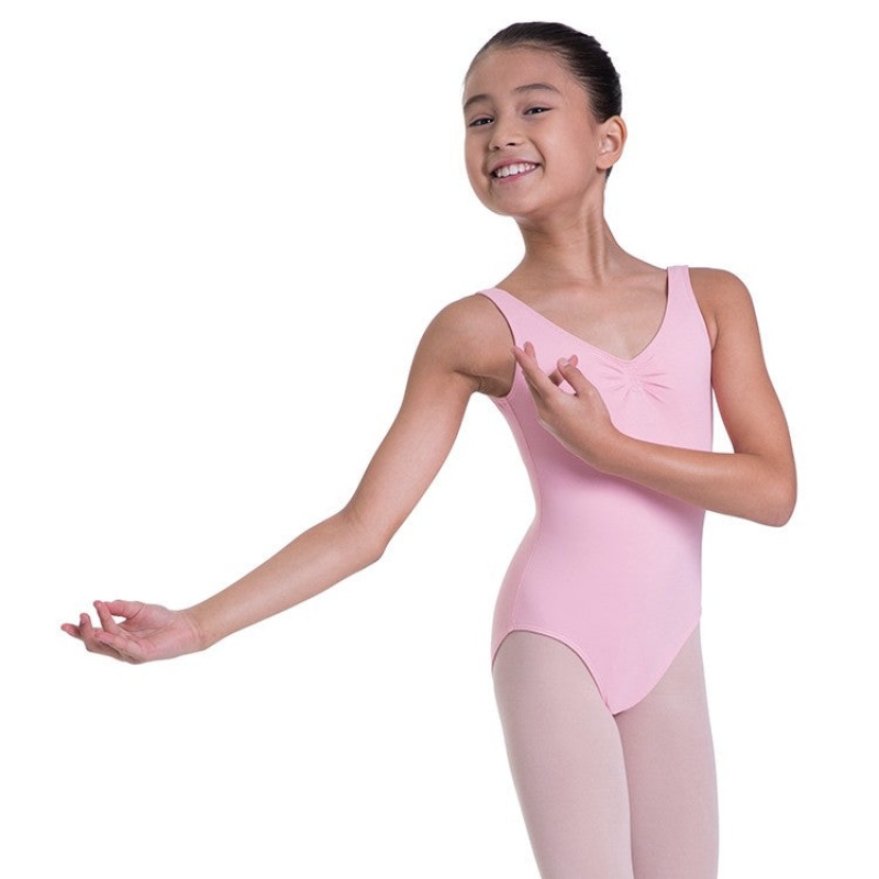 French Rose Kids\' Bloch Overture Odetta Sleeveless Pleat Leotards | USDFL15151