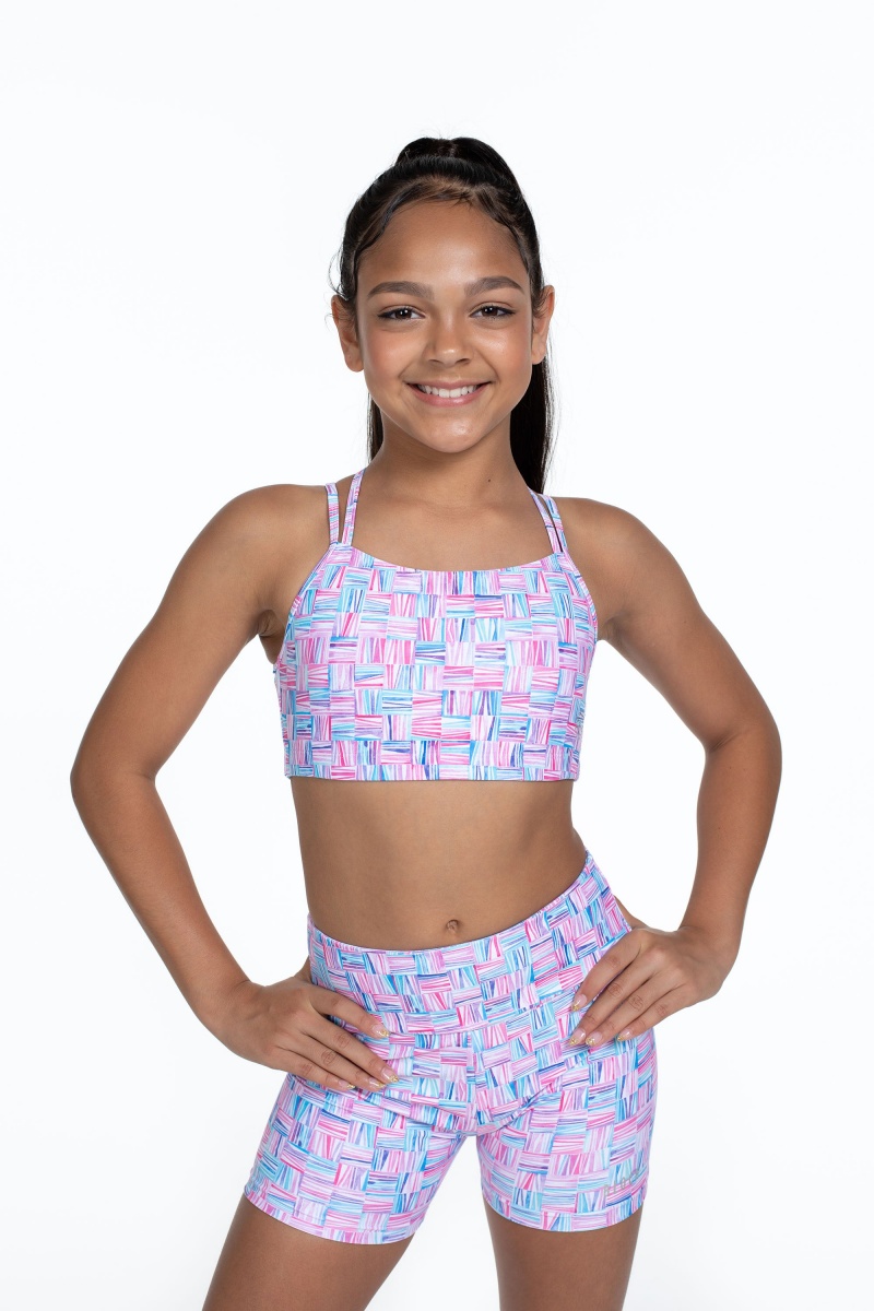 Geo Cubes Kids' Bloch Flo Active Remi Criss Cross Back Bra Tops | USJVR50537