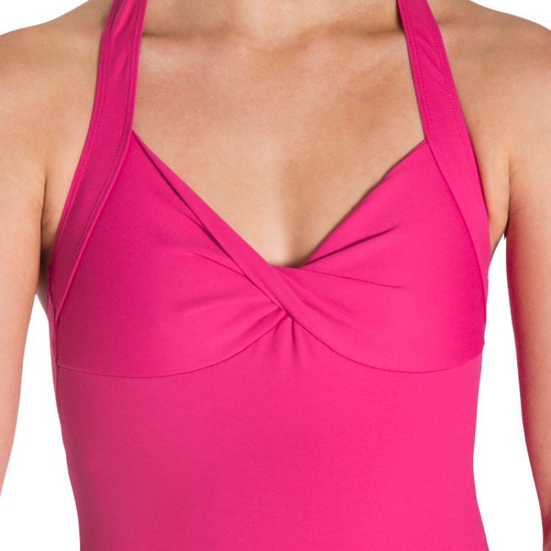 Hot Pink Women's Bloch Cinnamon Halter Leotards | UUSND99658