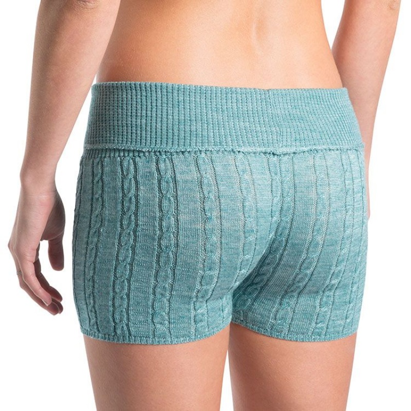 Light Aqua Women's Bloch Carezza Cable Knit Fold Down Bottoms | BUSSO21061