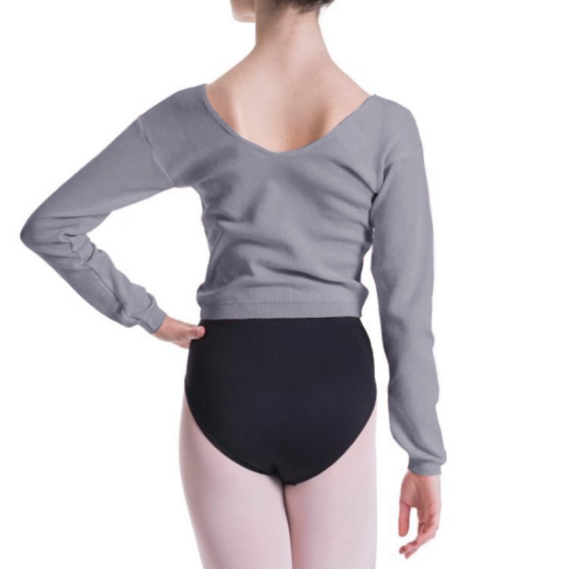 Light Grey Marle Women's Bloch Overt Cropped Long Sleeve Sweater Tops | AUSDF35169