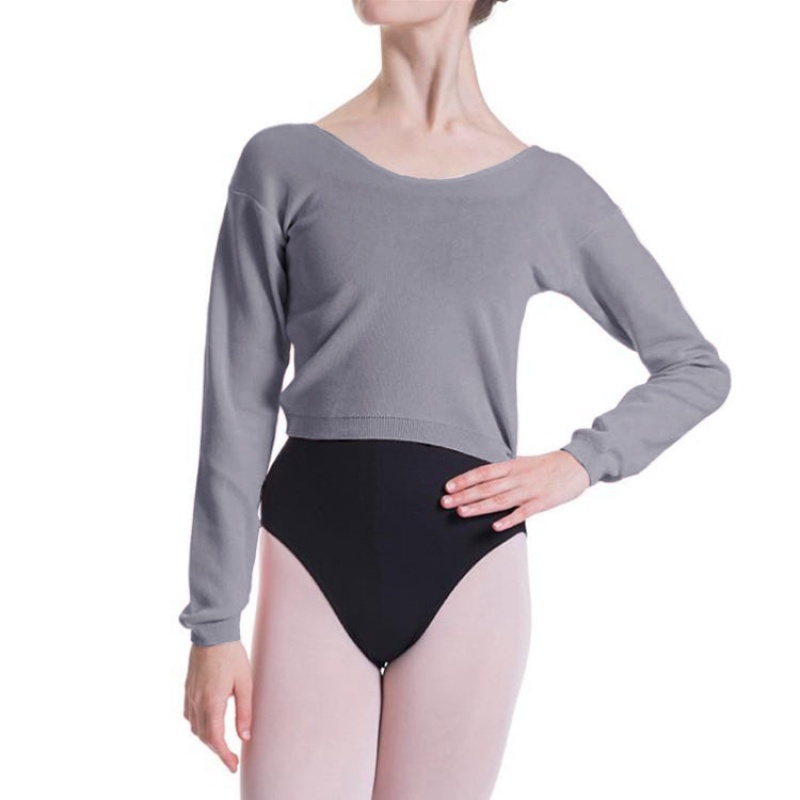 Light Grey Marle Women's Bloch Overt Cropped Long Sleeve Sweater Tops | AUSDF35169