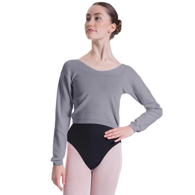 Light Grey Marle Women\'s Bloch Overt Cropped Long Sleeve Sweater Tops | AUSDF35169