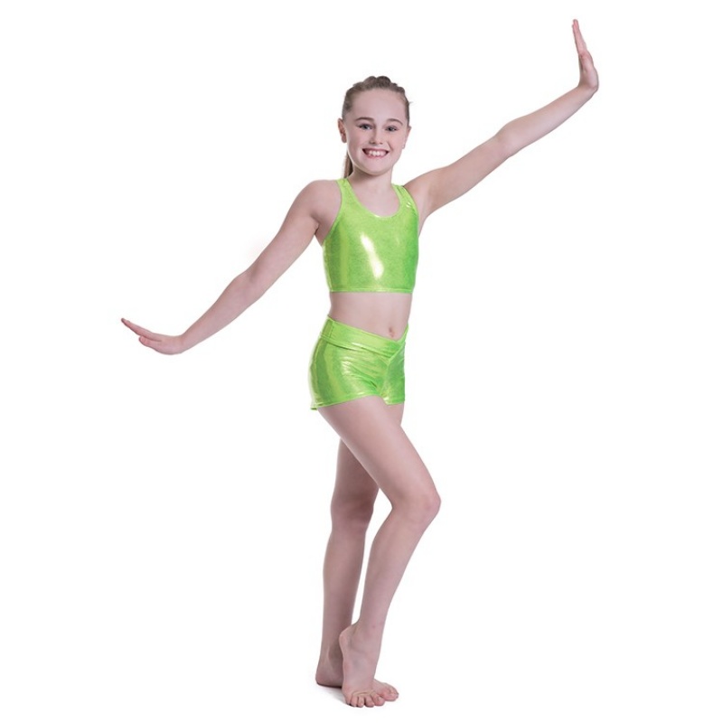 Lime Kids' Bloch Belagio Lurex Foil Front Fitted Short Bottoms | USQCS15094