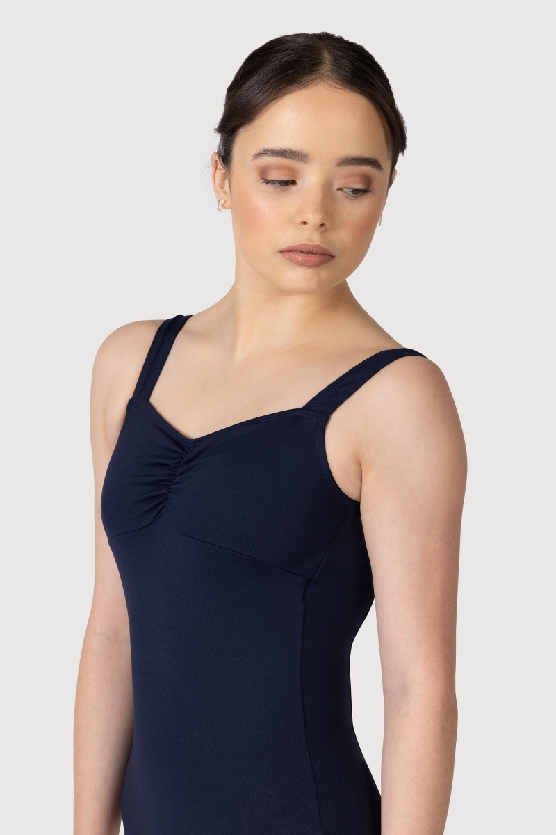 Navy Kids' Bloch Microlux™ Gayleena Empire Gathered Front Wide Strap Leotards | ZUSMJ60495