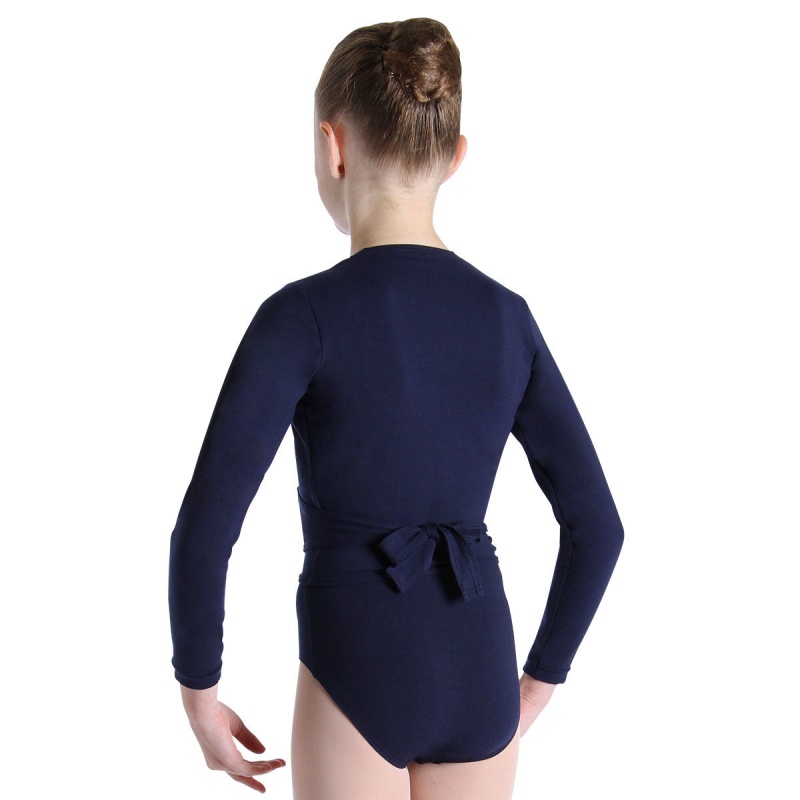 Navy Kids' Bloch Overture Crossover Long Sleeve Wrap Tops | FUSUI15809