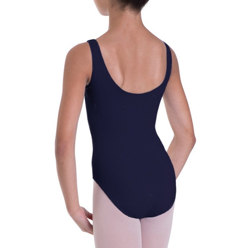 Navy Kids' Bloch Overture Odetta Sleeveless Pleat Leotards | YUSVQ56821