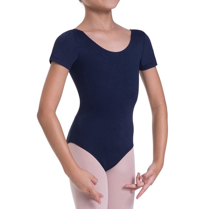 Navy Kids' Bloch Overture Olisia Short Sleeve Leotards | USCVG54264