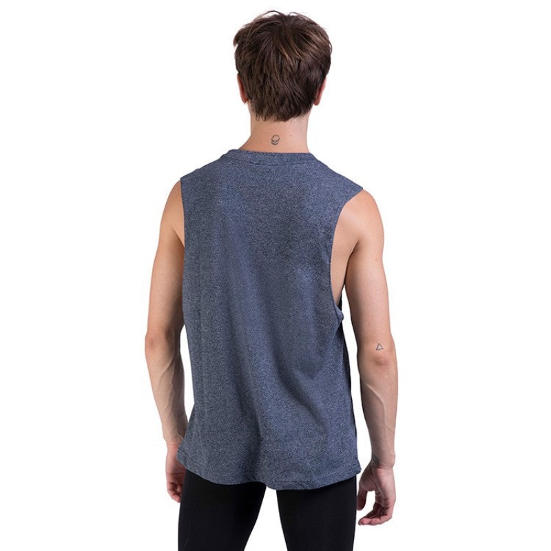 Navy Men's Bloch Harris Relaxed Drop Arm Muscle Tops | YUSVQ11688