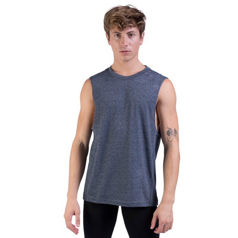 Navy Men\'s Bloch Harris Relaxed Drop Arm Muscle Tops | YUSVQ11688