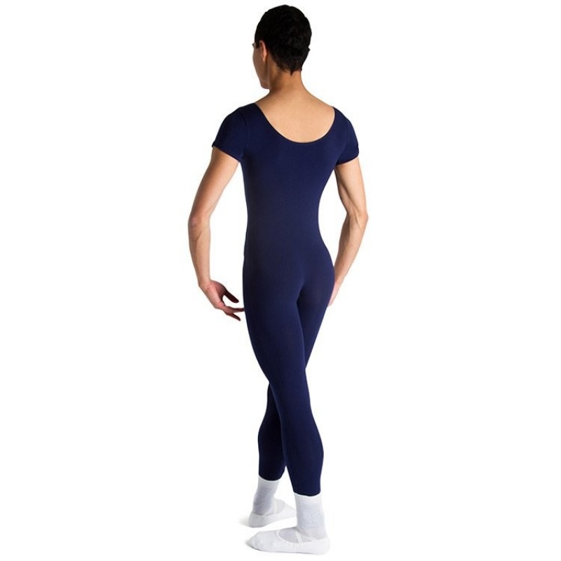 Navy Men's Bloch Matt Scoop Neck Cap Sleeve Unitards | USDYB39931