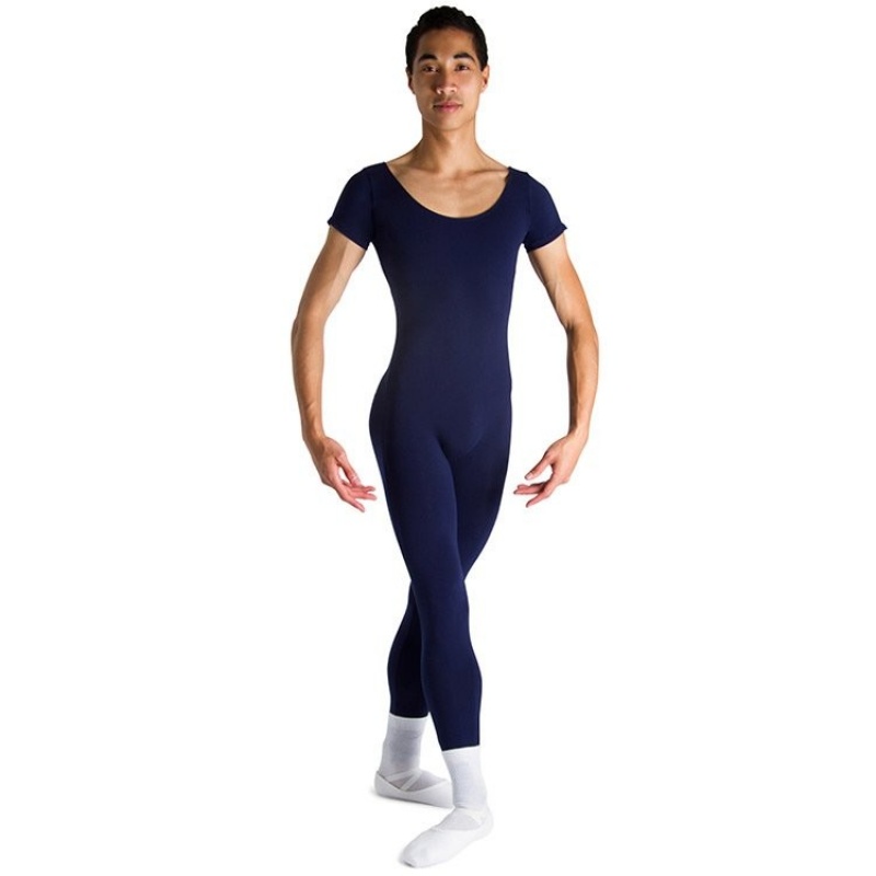 Navy Men\'s Bloch Matt Scoop Neck Cap Sleeve Unitards | USDYB39931