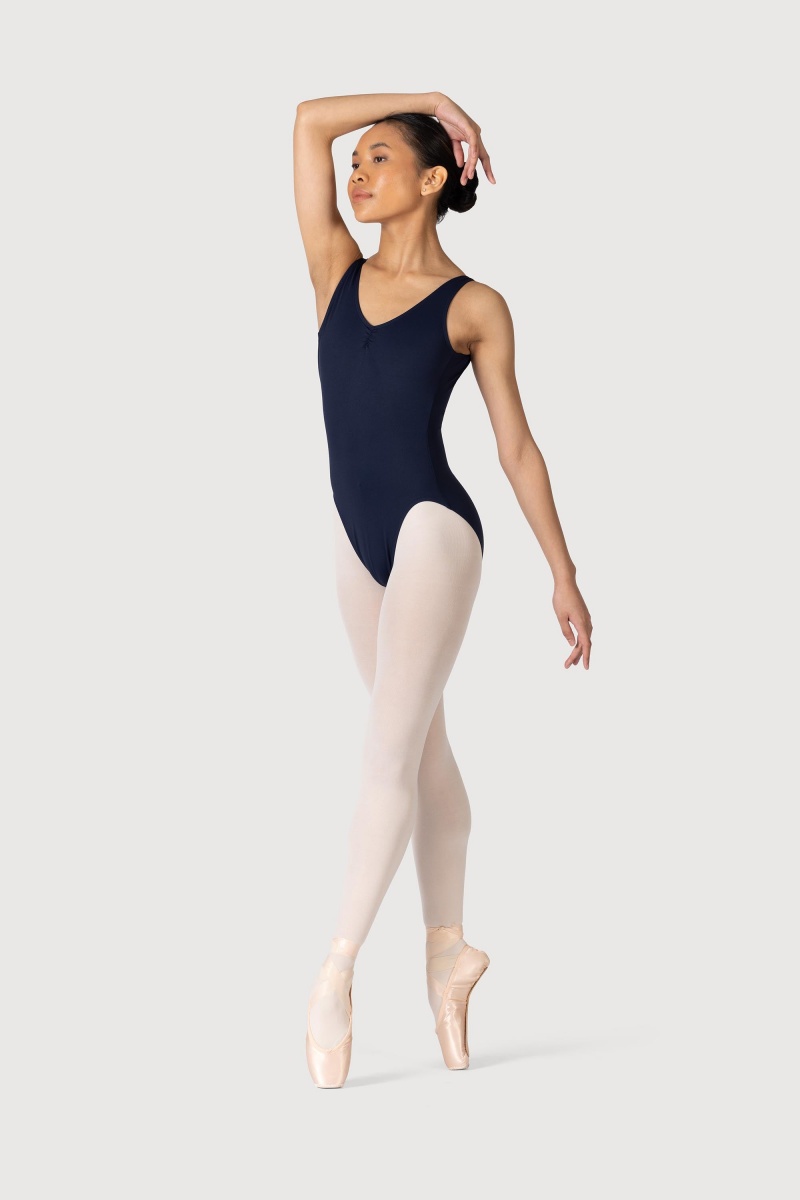 Navy Women's Bloch Microlux™ Nyla Gather Front & Low Back Leotards | USCVG56247