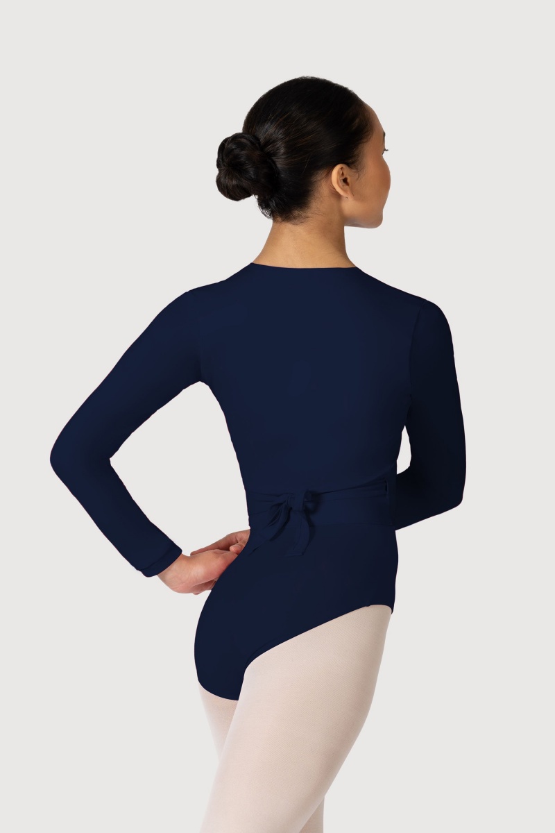 Navy Women's Bloch Overture Crossover Long Sleeve Wrap Tops | MUSFT29573