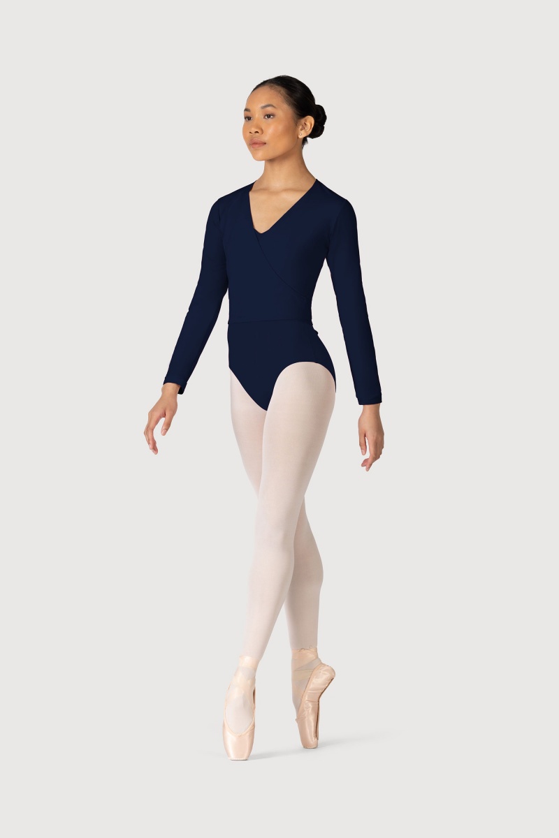 Navy Women's Bloch Overture Crossover Long Sleeve Wrap Tops | MUSFT29573