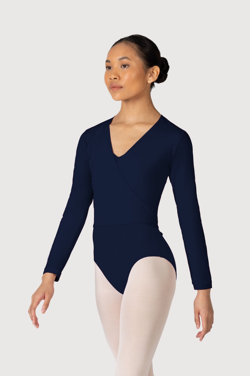 Navy Women\'s Bloch Overture Crossover Long Sleeve Wrap Tops | MUSFT29573