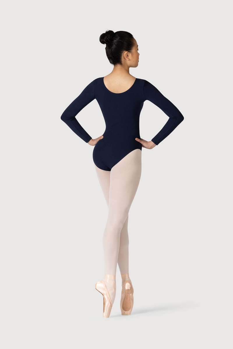 Navy Women's Bloch Parla Gathered Long Sleeve Leotards | USJBT99823