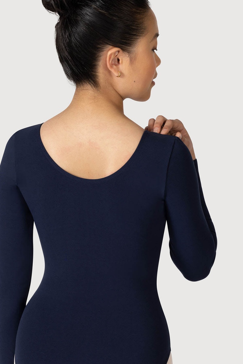 Navy Women's Bloch Parla Gathered Long Sleeve Leotards | USJBT99823