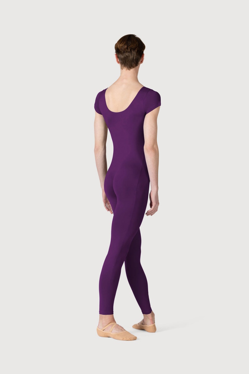 Plum Men's Bloch Microlux™ Scoop Neck Cap Sleeve Unitards | USEAH22014